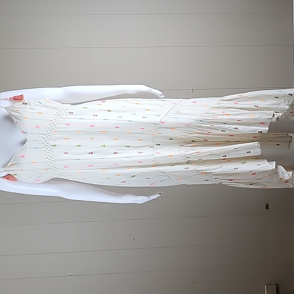 NWT Lovestitch 100% Cotton Multi-Color Embroidered Crochet Trim Maxi Sundress